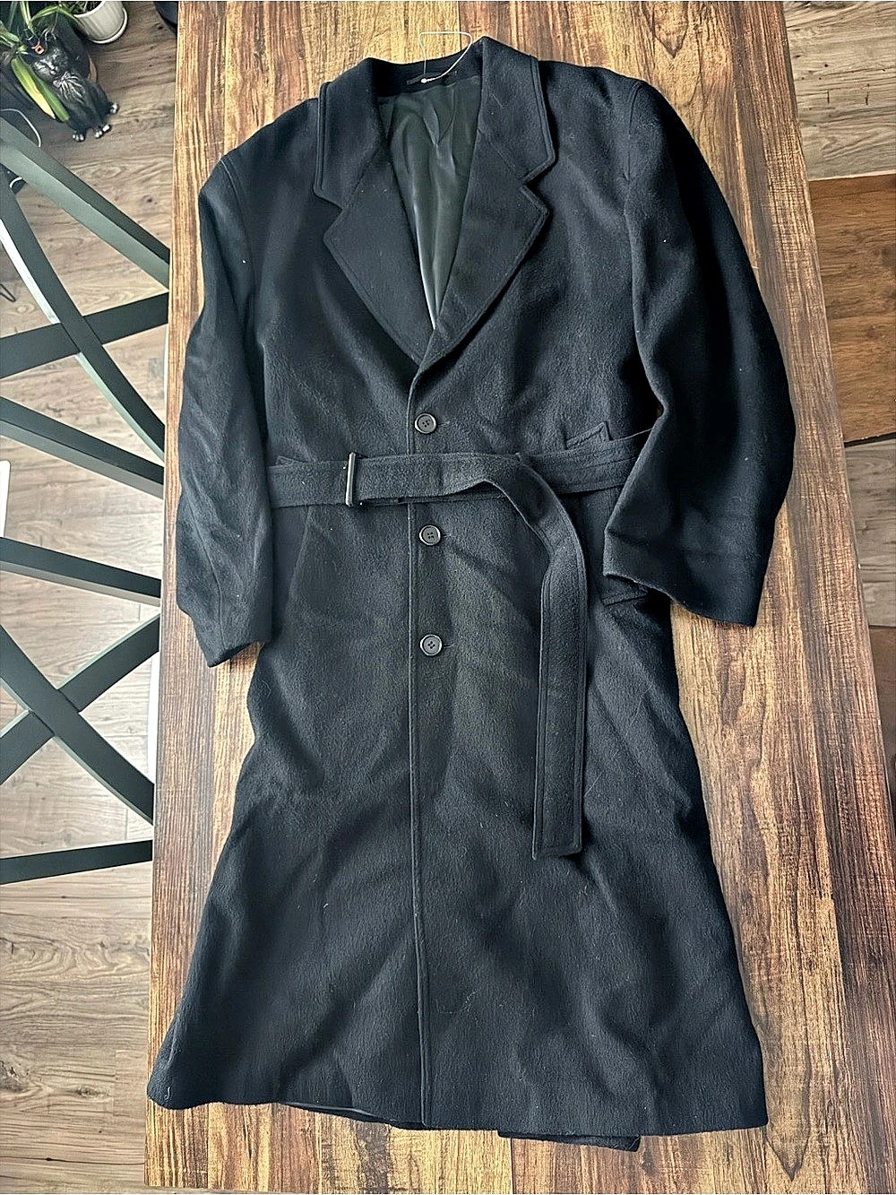 Vintage Bernini Black Wool Cashmere Belted Trench Coat